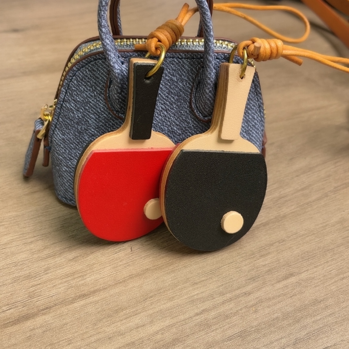 Table Tennis Keychain - Genuine Leather Table Tennis Keychain Bag